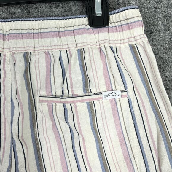 EDDIE BAUER SHORTS WOMENS SMALL‎ STRIPED LINEN BLEND CUFFED LOUNGE BAGGY - Picture 4 of 11